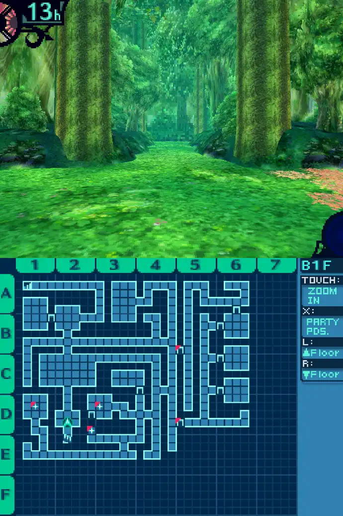 Screenshot of the very first room of the Labyrinth showing the top and bottom screens