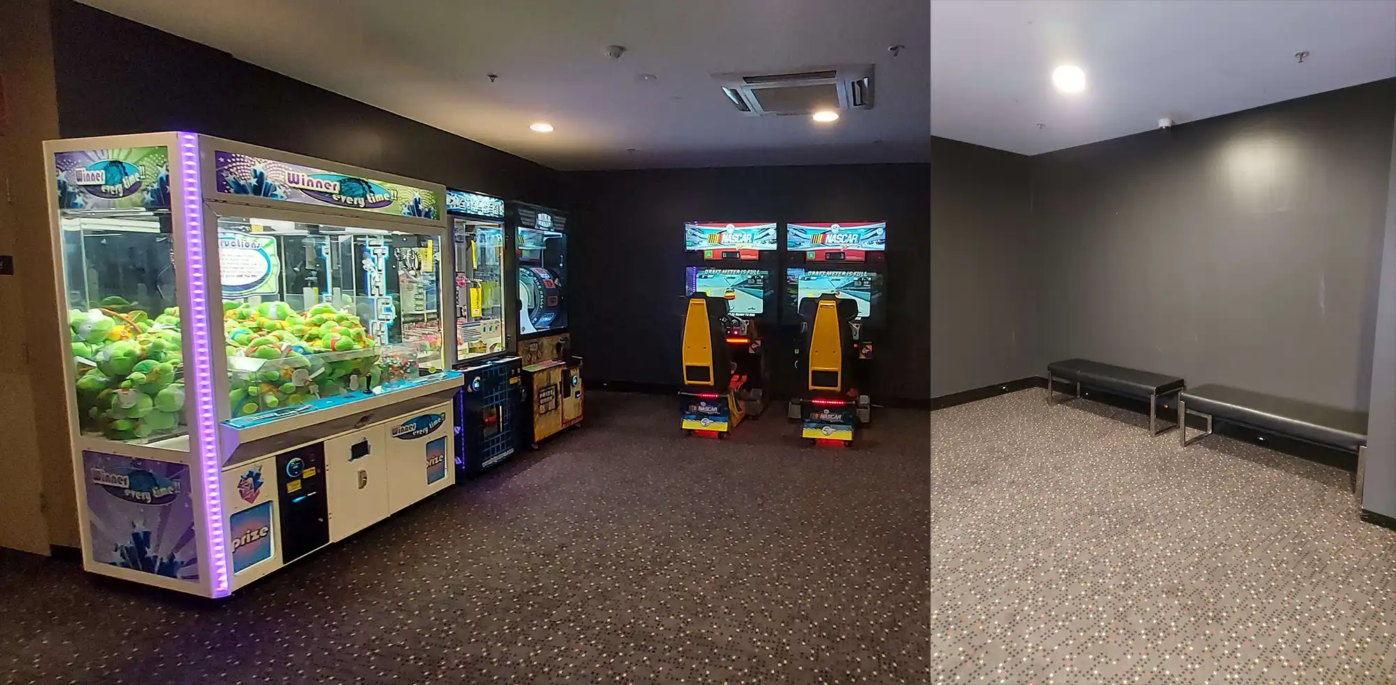 A neglected corner of an arcade in Australia. Looks more like a liminal space than an arcade.